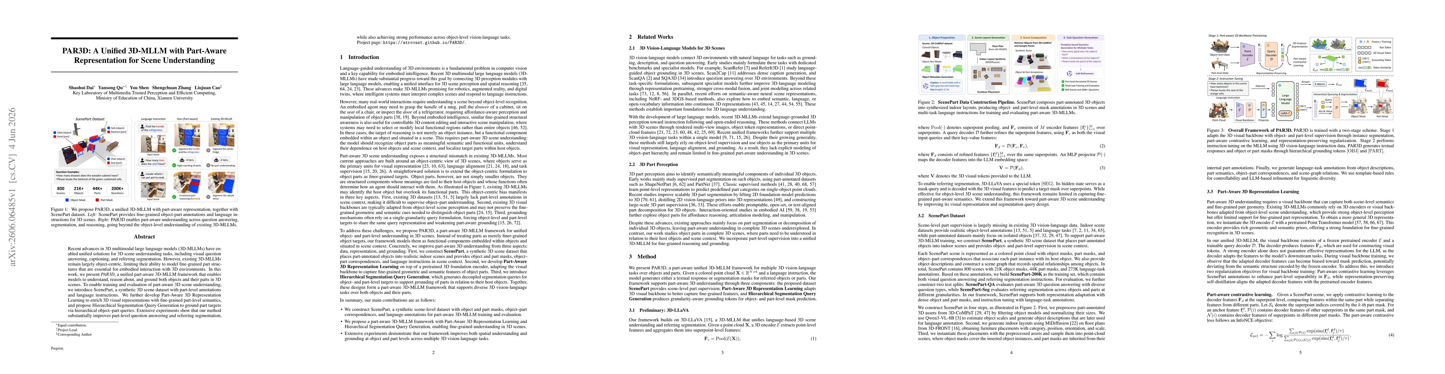 Thumbnail for PAR3D: A Unified 3D-MLLM with Part-Aware Representation for Scene Understanding