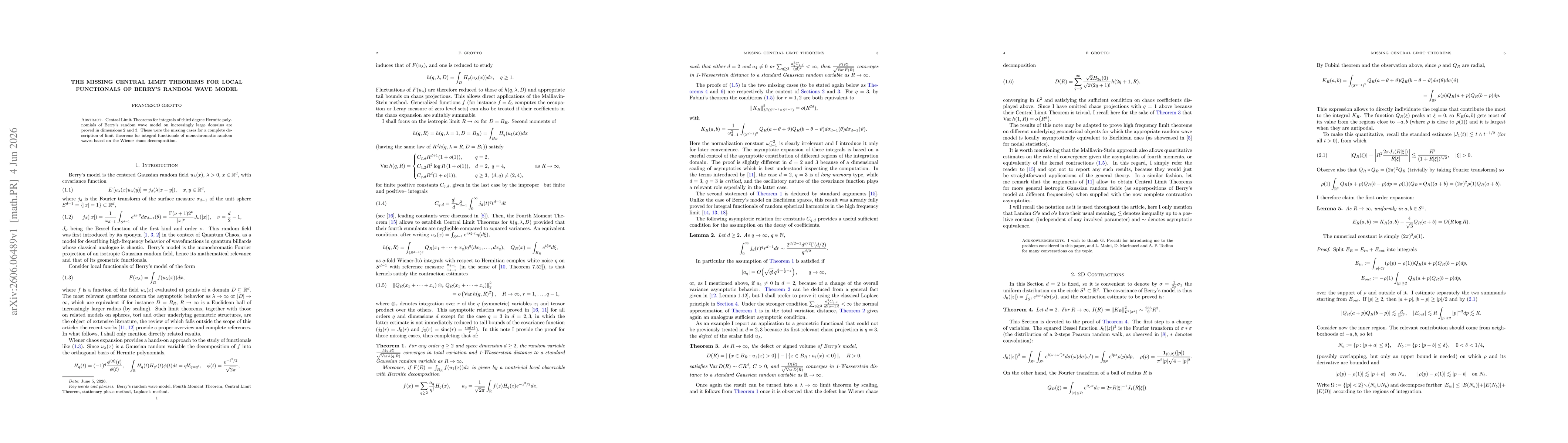 Thumbnail for The Missing Central Limit Theorems for Local Functionals of Berry's Random Wave Model