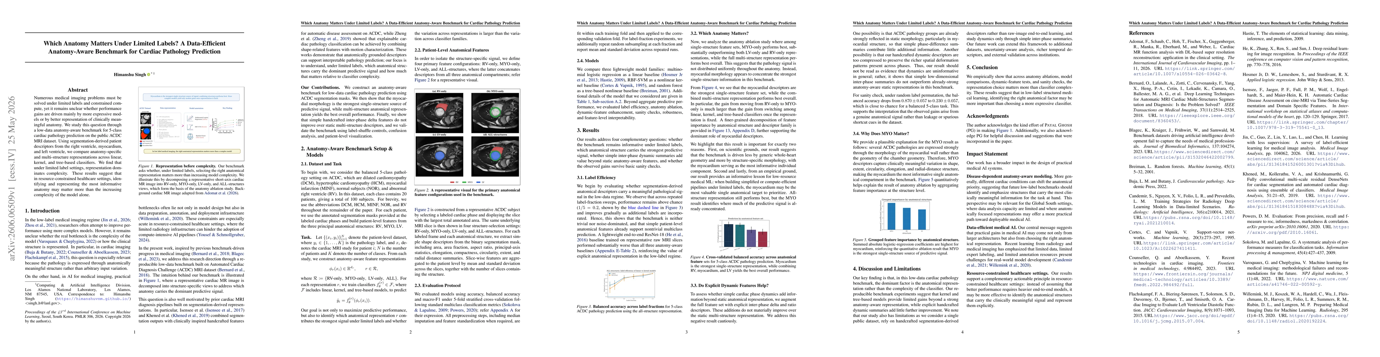 Thumbnail for Which Anatomy Matters Under Limited Labels? A Data-Efficient Anatomy-Aware Benchmark for Cardiac Pathology Prediction