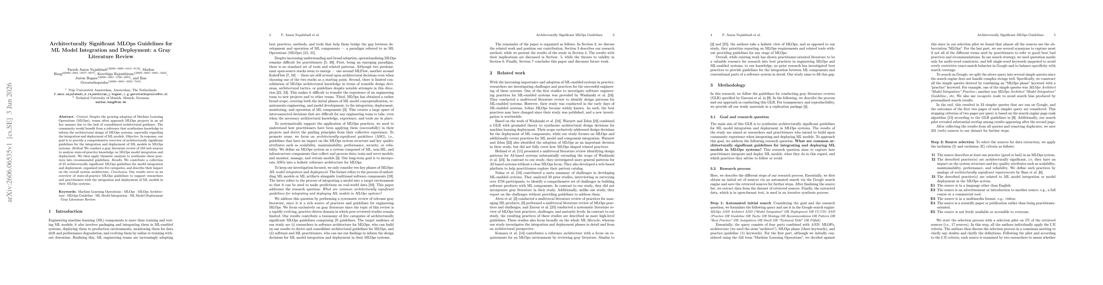 Thumbnail for Architecturally Significant MLOps Guidelines for ML Model Integration and Deployment: a Gray Literature Review