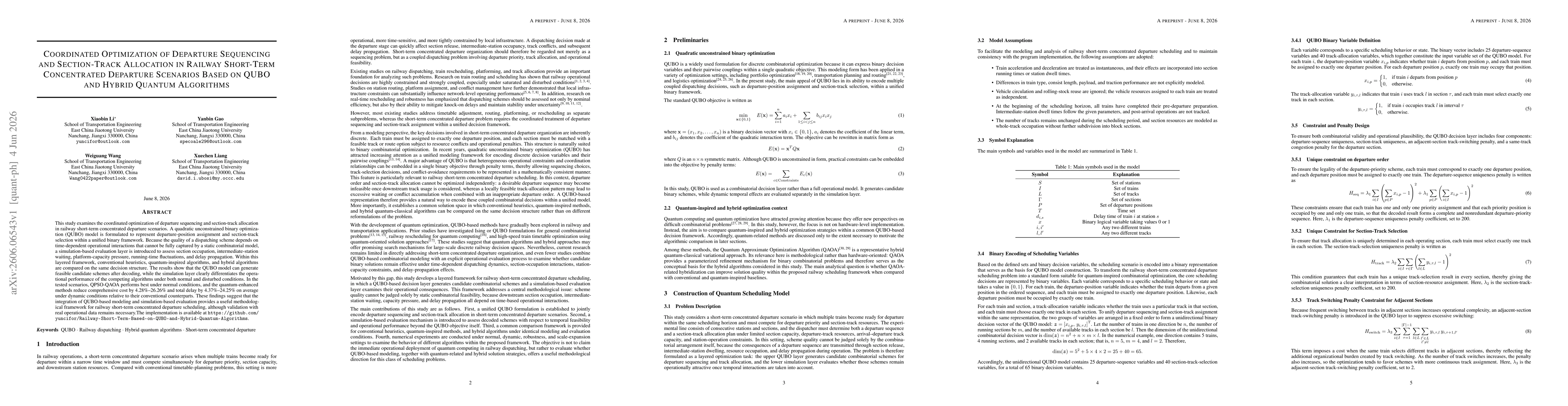 Thumbnail for Coordinated optimization of departure sequencing and section-track allocation in railway short-term concentrated departure scenarios based on qubo and hybrid quantum algorithms