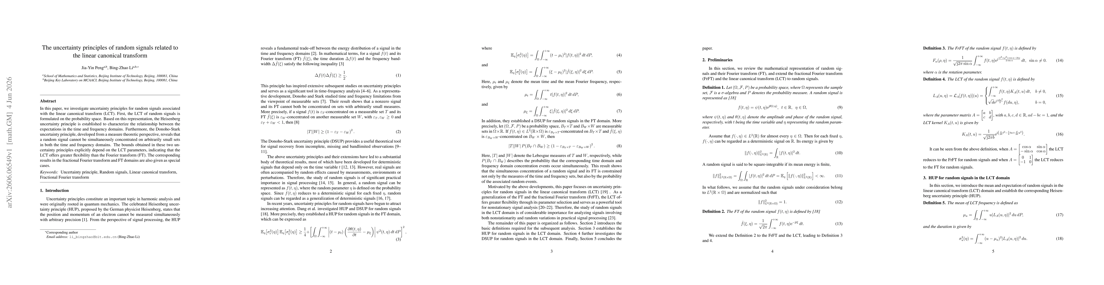 Thumbnail for The uncertainty principles of random signals related to the linear canonical transform