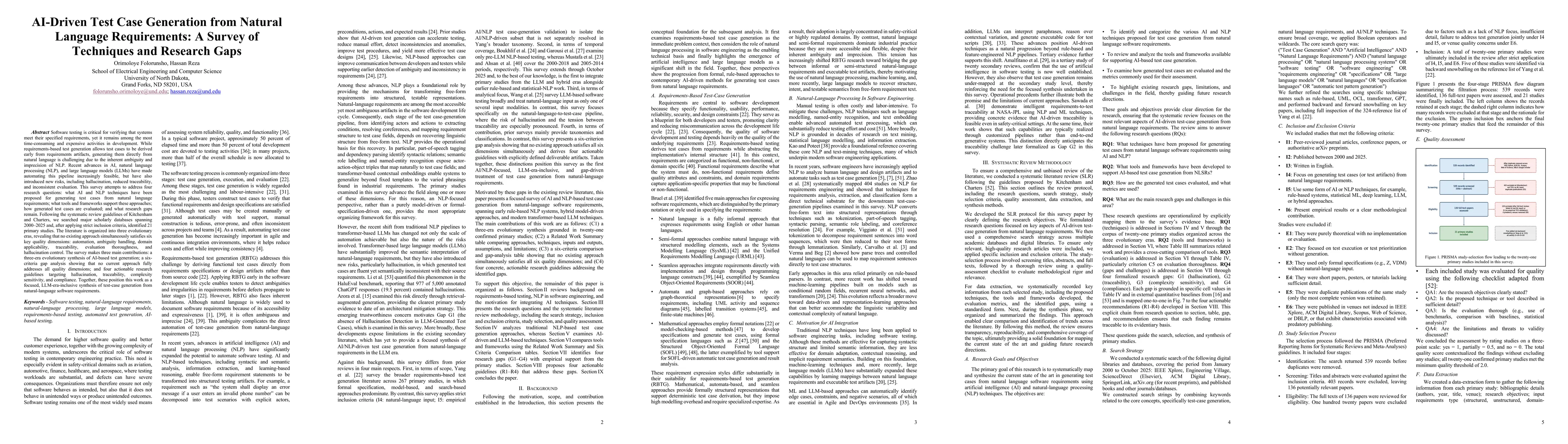 Thumbnail for AI-Driven Test Case Generation from Natural Language Requirements: A Survey of Techniques and Research Gaps