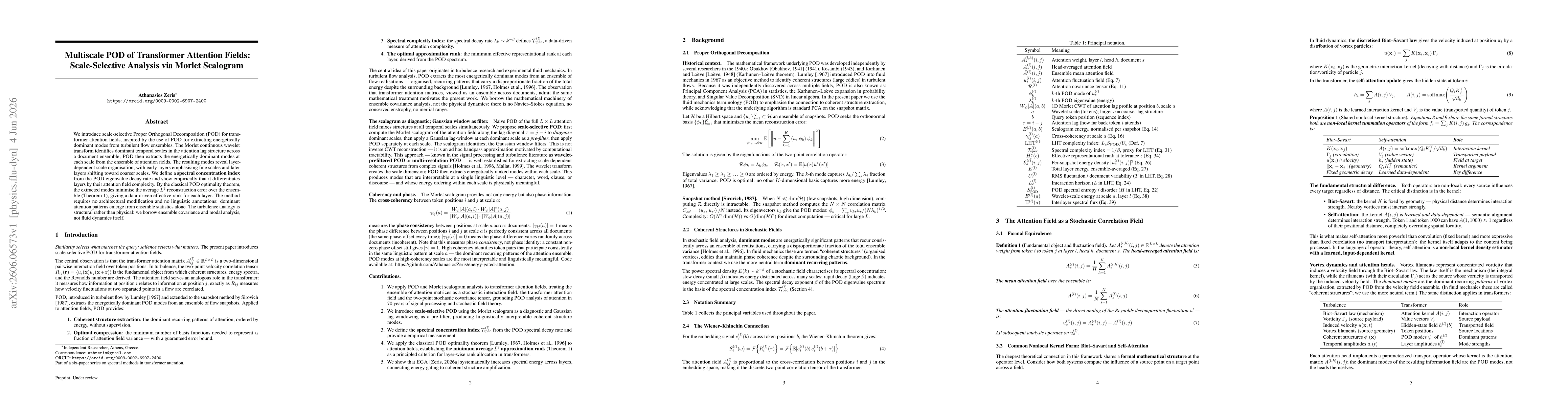 Thumbnail for Multiscale POD of Transformer Attention Fields: Scale-Selective Analysis via Morlet Scalogram