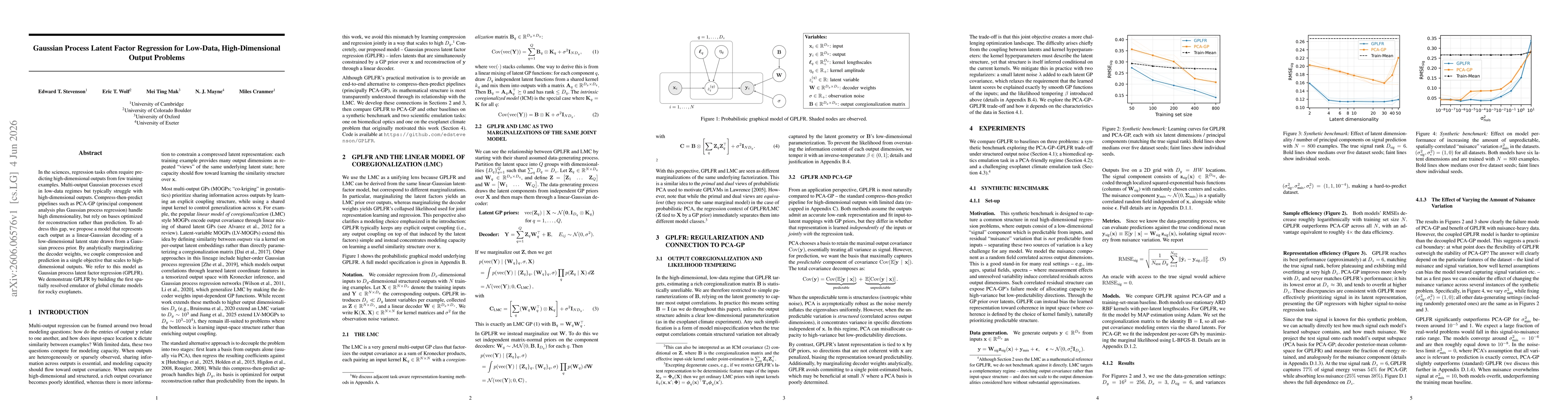 Thumbnail for Gaussian Process Latent Factor Regression for Low-Data, High-Dimensional Output Problems