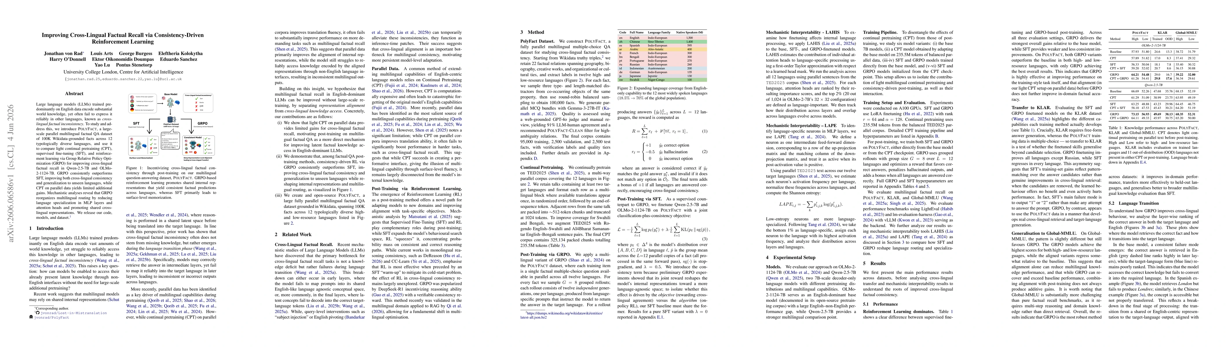 Thumbnail for Improving Cross-Lingual Factual Recall via Consistency-Driven Reinforcement Learning