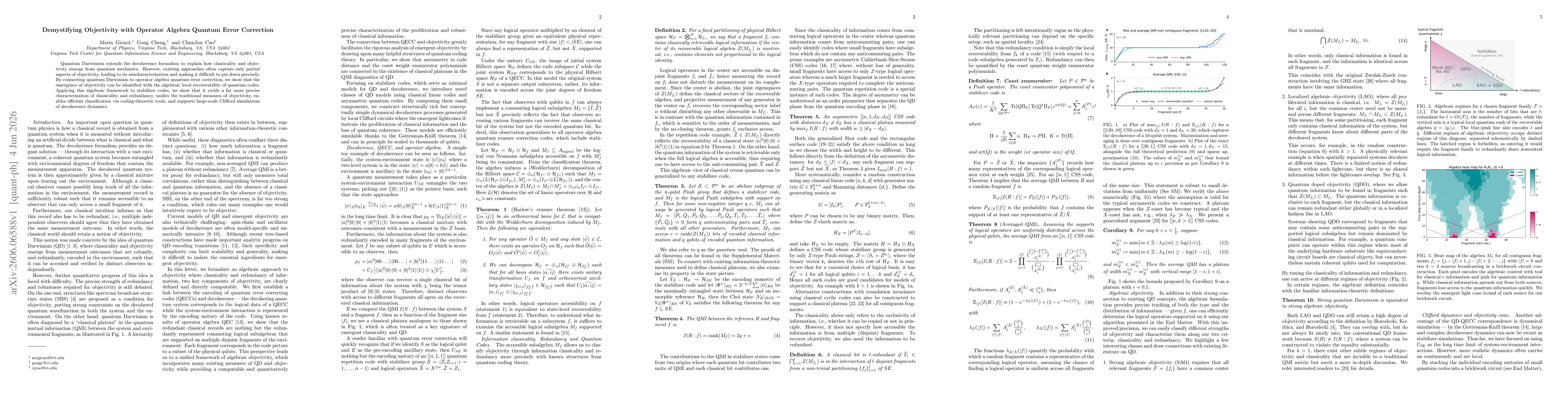 Thumbnail for Demystifying Objectivity with Operator Algebra Quantum Error Correction