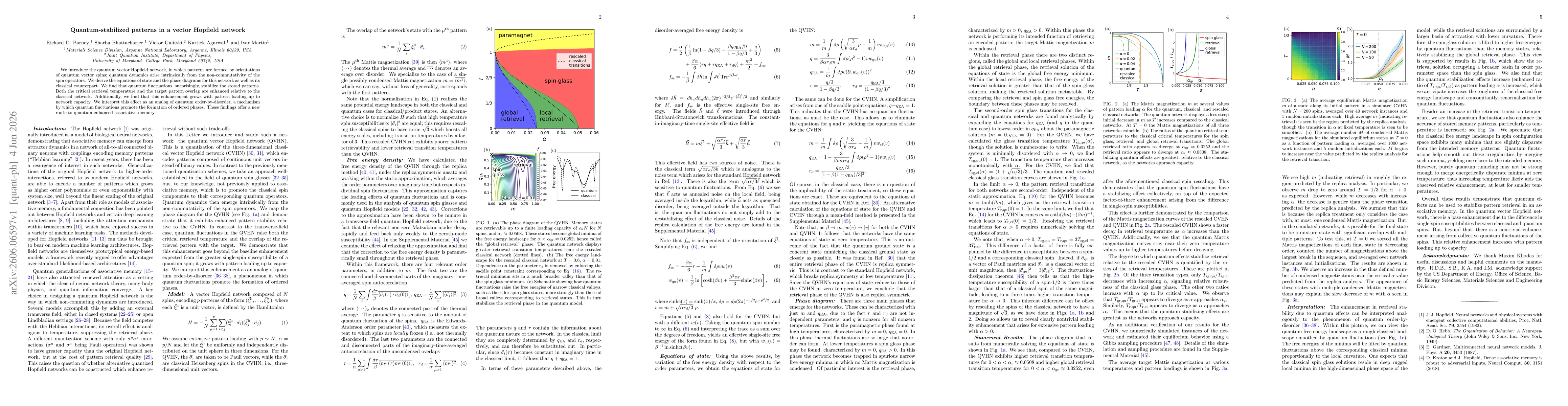 Thumbnail for Quantum-stabilized patterns in a vector Hopfield network
