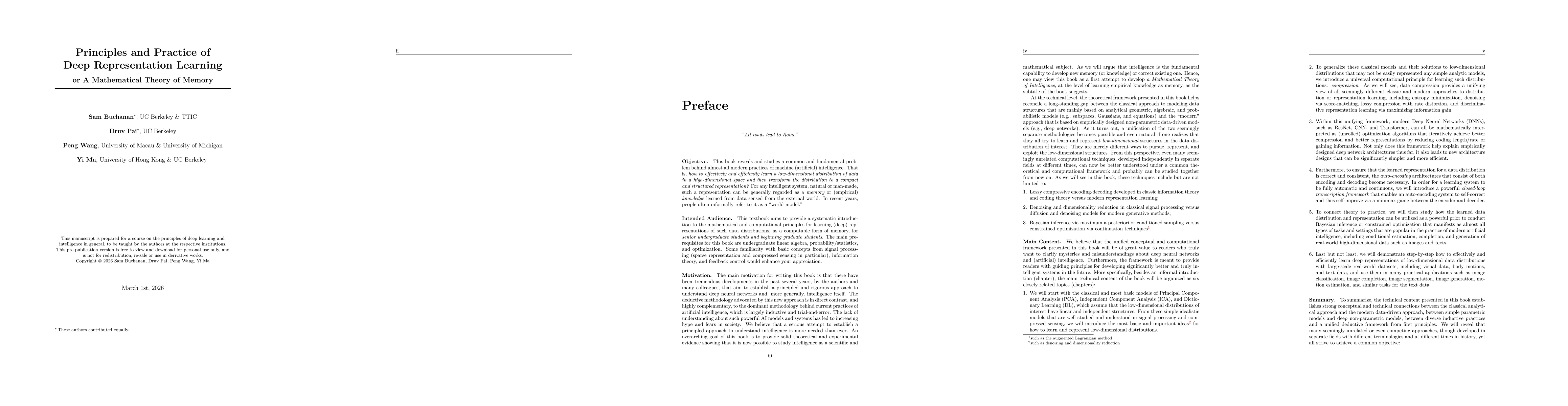 Thumbnail for Principles and Practice of Deep Representation Learning: or a Mathematical Theory of Memory