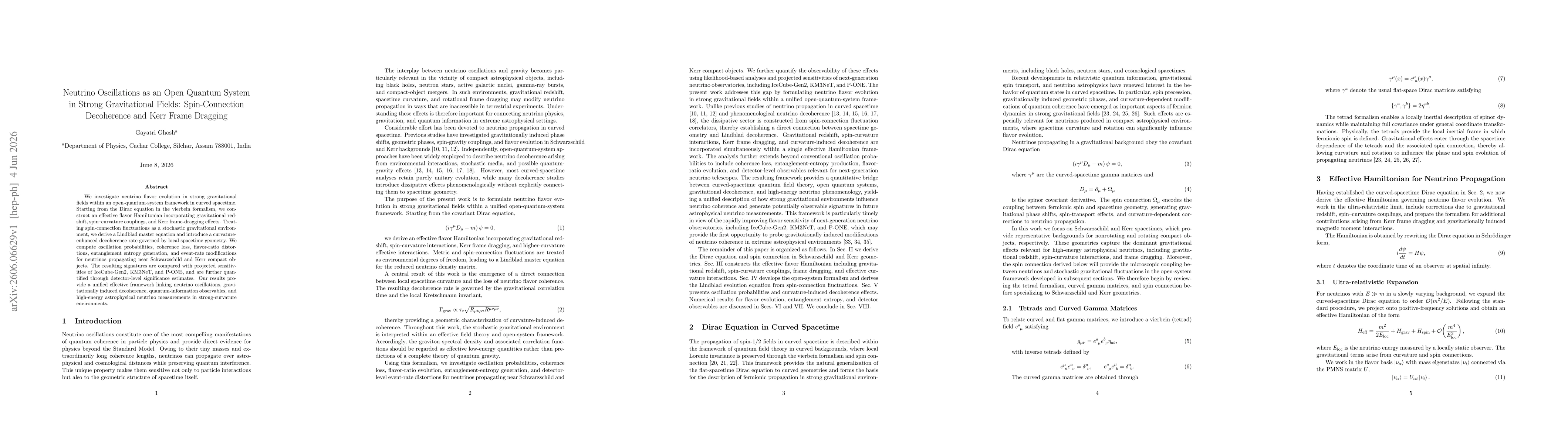 Thumbnail for Neutrino Oscillations as an Open Quantum System in Strong Gravitational Fields: Spin-Connection Decoherence and Kerr Frame Dragging