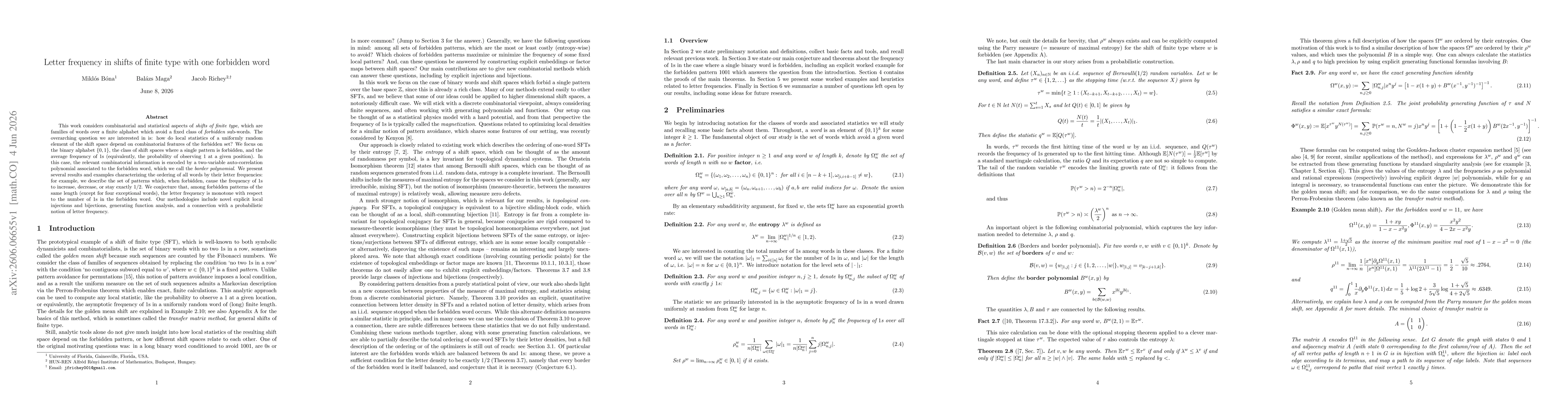 Thumbnail for Letter frequency in shifts of finite type with one forbidden word