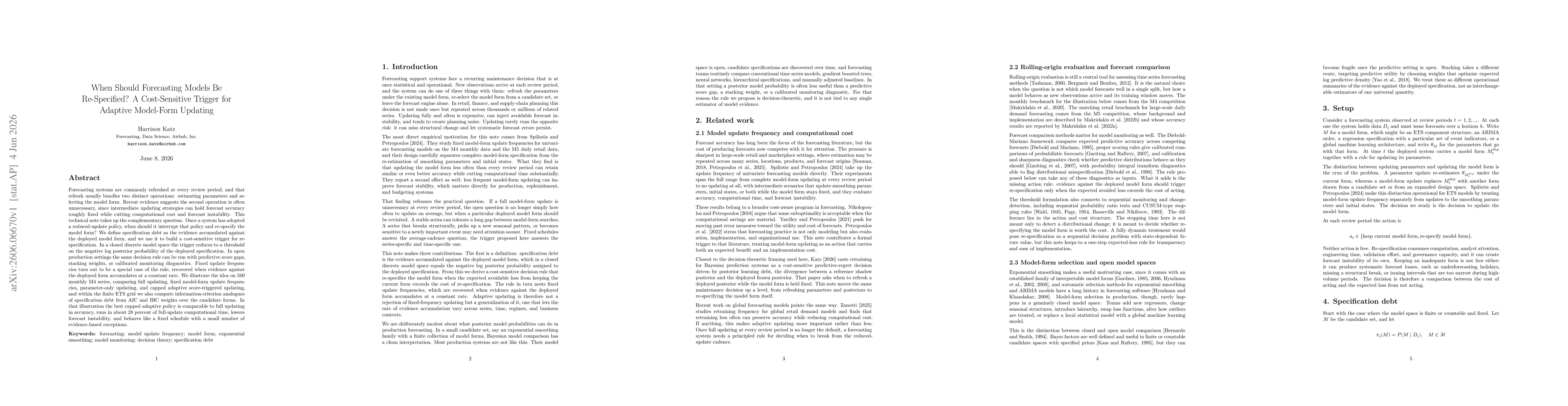 Thumbnail for When Should Forecasting Models Be Re-Specified? A Cost-Sensitive Trigger for Adaptive Model-Form Updating