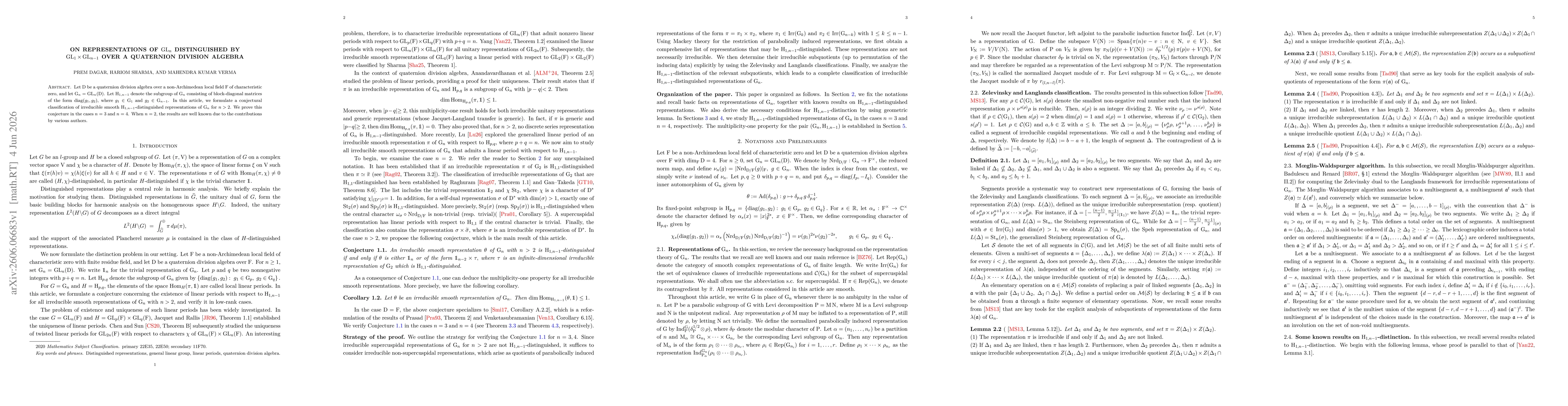 Thumbnail for On representations of GL(n) distinguished by GL(1)*GL(n-1) over a quaternion division algebra