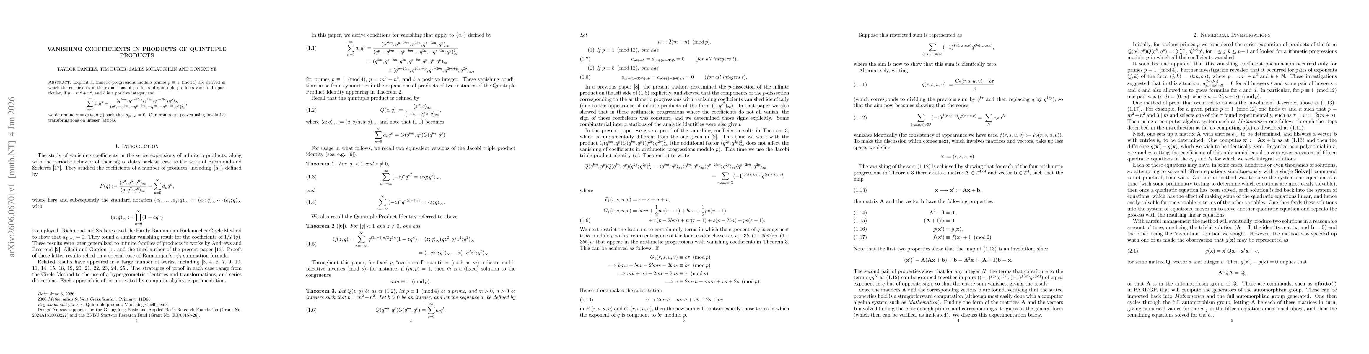 Thumbnail for Vanishing Coefficients in Products of Quintuple Products