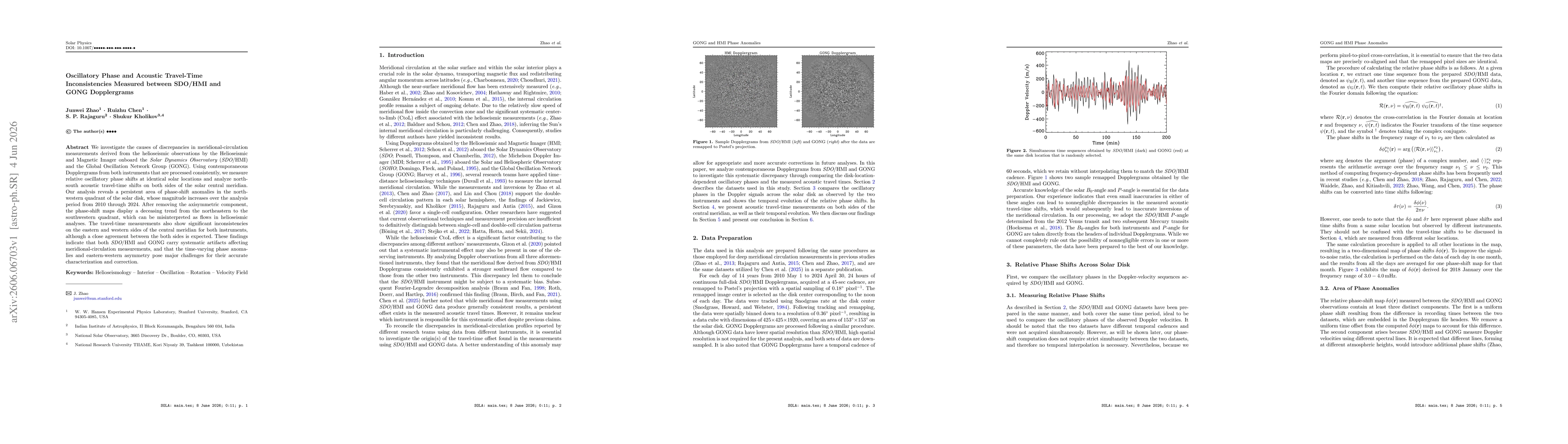 Thumbnail for Oscillatory Phase and Acoustic Travel-Time Inconsistencies Measured between SDO/HMI and GONG Dopplergrams
