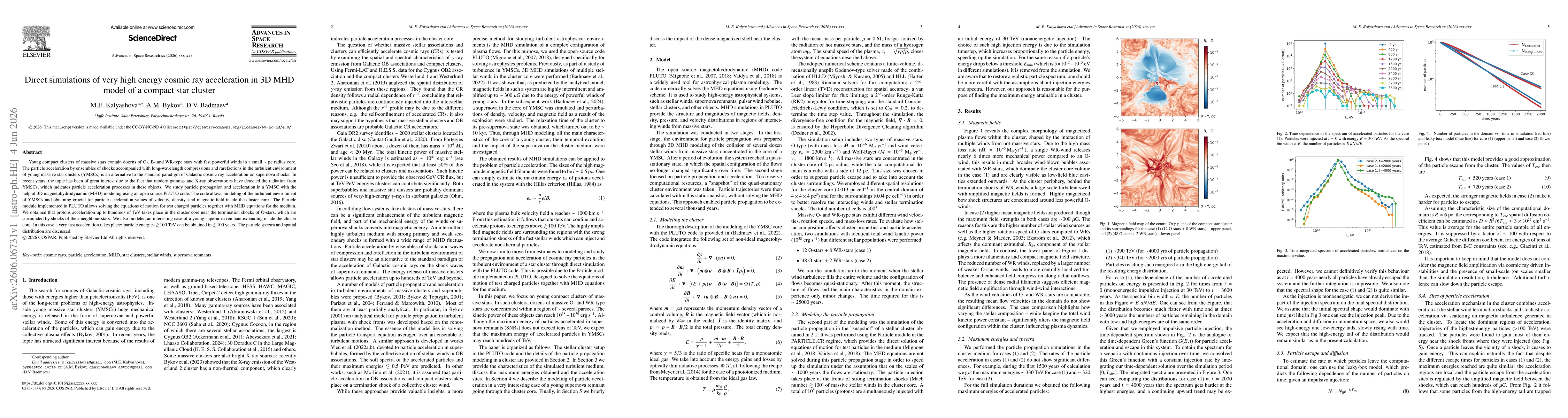Thumbnail for Direct simulations of very high energy cosmic ray acceleration in 3D MHD model of a compact star cluster