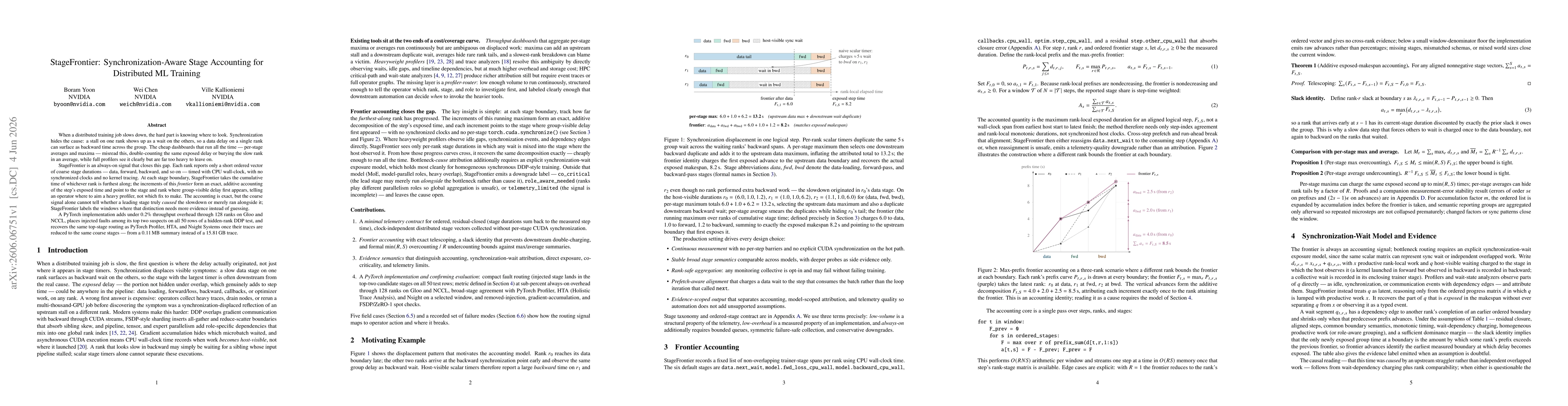 Thumbnail for StageFrontier: Synchronization-Aware Stage Accounting for Distributed ML Training