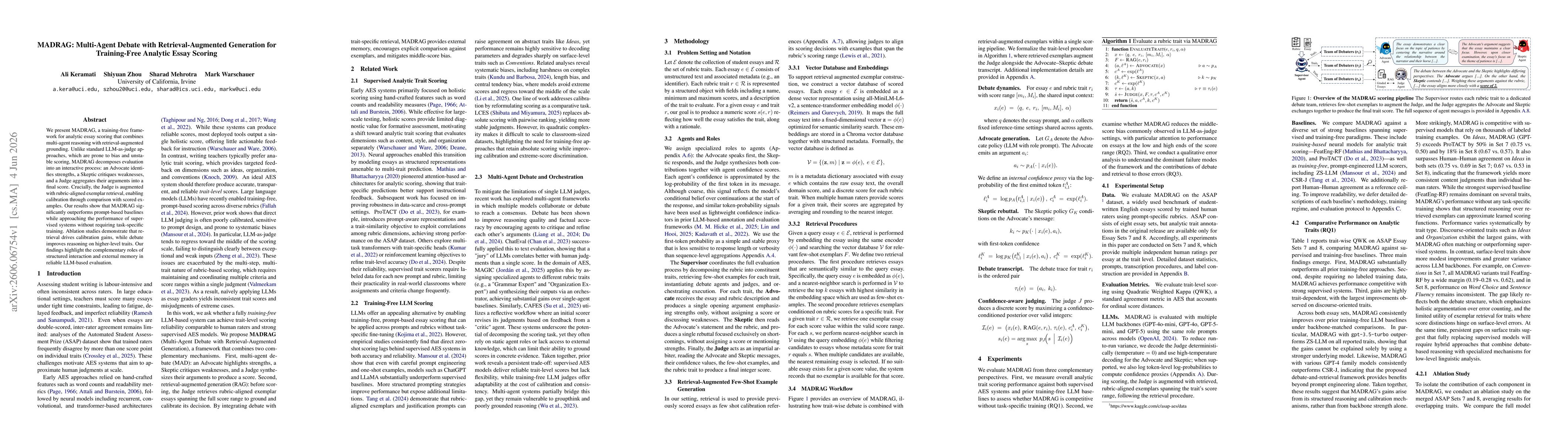 Thumbnail for MADRAG: Multi-Agent Debate with Retrieval-Augmented Generation for Training-Free Analytic Essay Scoring