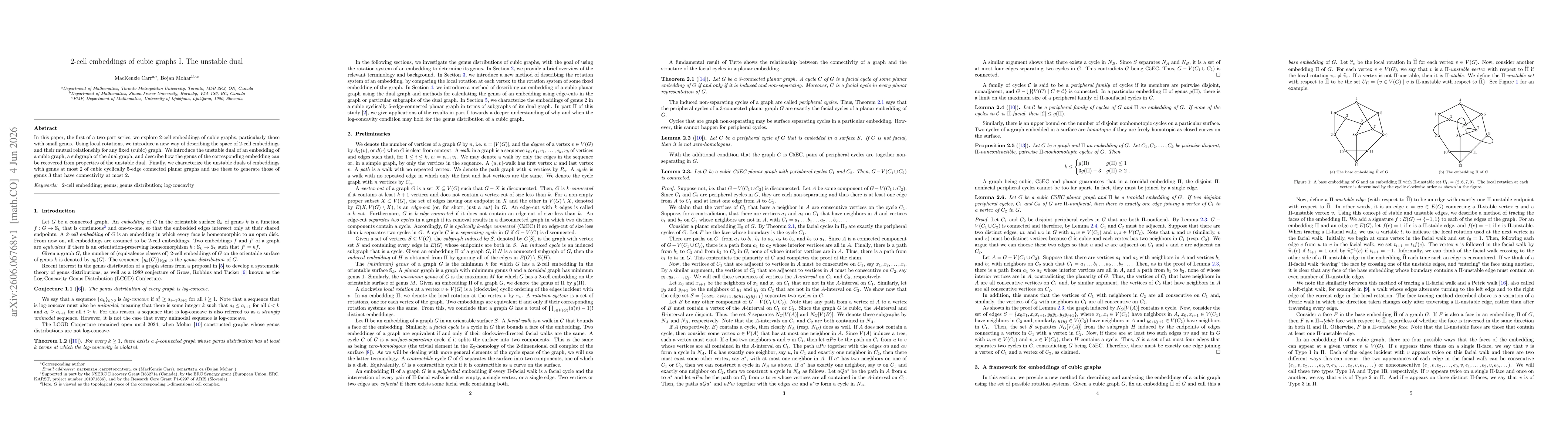 Thumbnail for 2-cell embeddings of cubic graphs I. The unstable dual