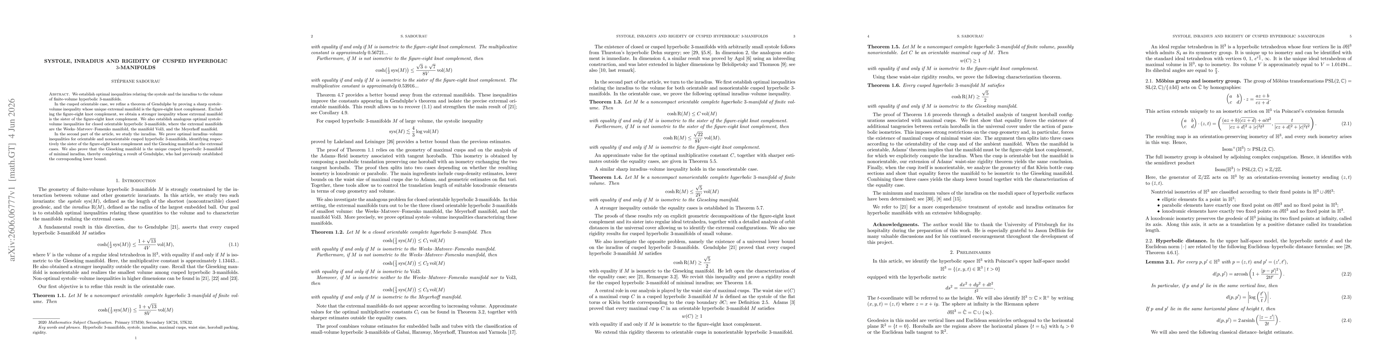 Thumbnail for Systole, inradius and rigidity of cusped hyperbolic 3-manifolds