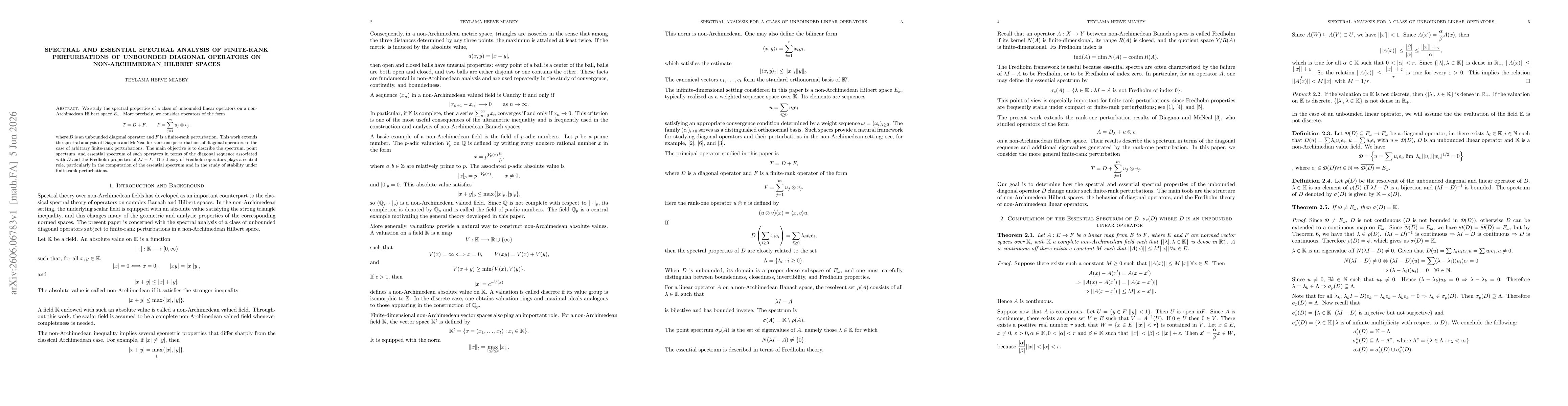 Thumbnail for Spectral and Essential Spectral Analysis of Finite-Rank Perturbations of Unbounded Diagonal Operators on Non-Archimedean Hilbert Spaces