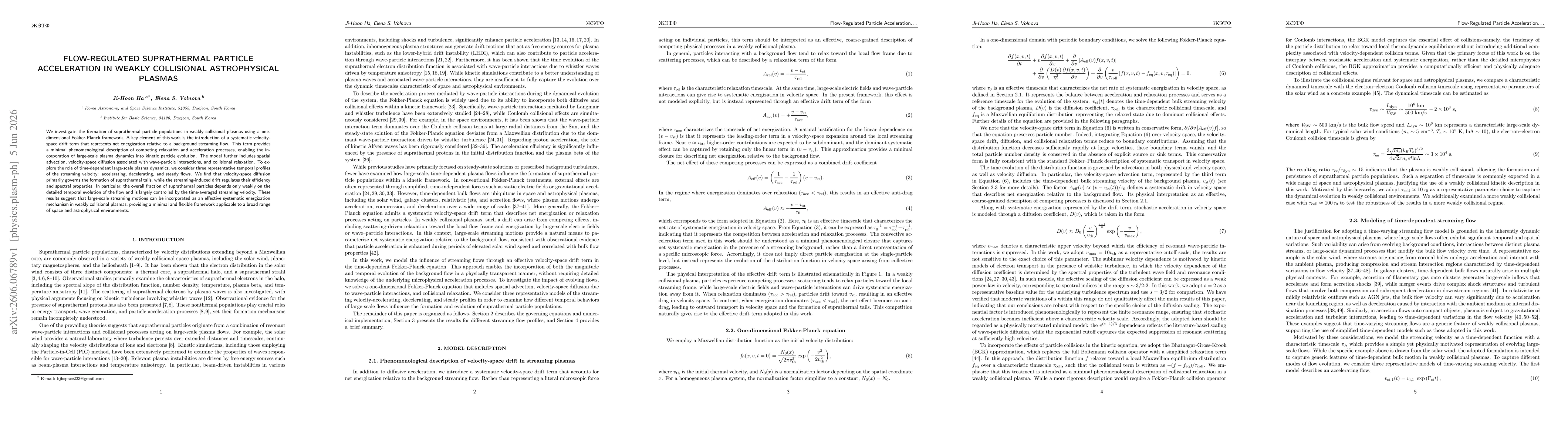 Thumbnail for Flow-Regulated Suprathermal Particle Acceleration in Weakly Collisional Astrophysical Plasmas