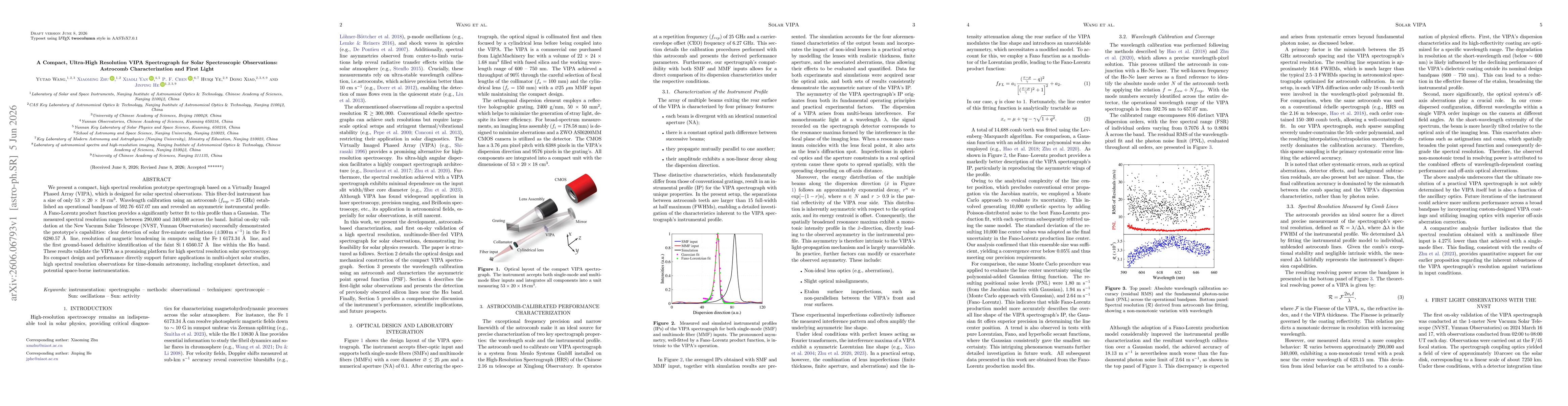 Thumbnail for A Compact, Ultra-High Resolution VIPA Spectrograph for Solar Spectroscopic Observations: Astrocomb Characterization and First Light