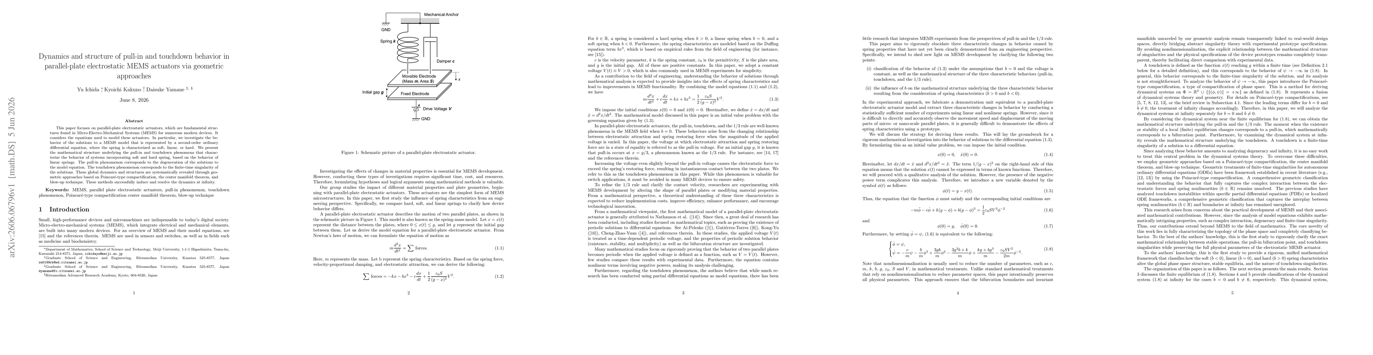 Thumbnail for Dynamics and structure of pull-in and touchdown behavior in parallel-plate electrostatic MEMS actuators via geometric approaches