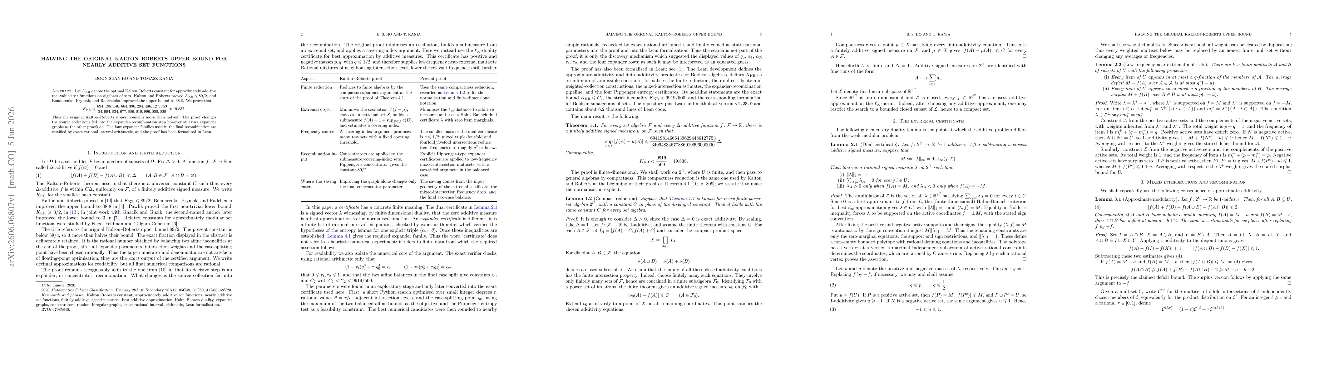 Thumbnail for Halving the original Kalton--Roberts upper bound for nearly additive set functions