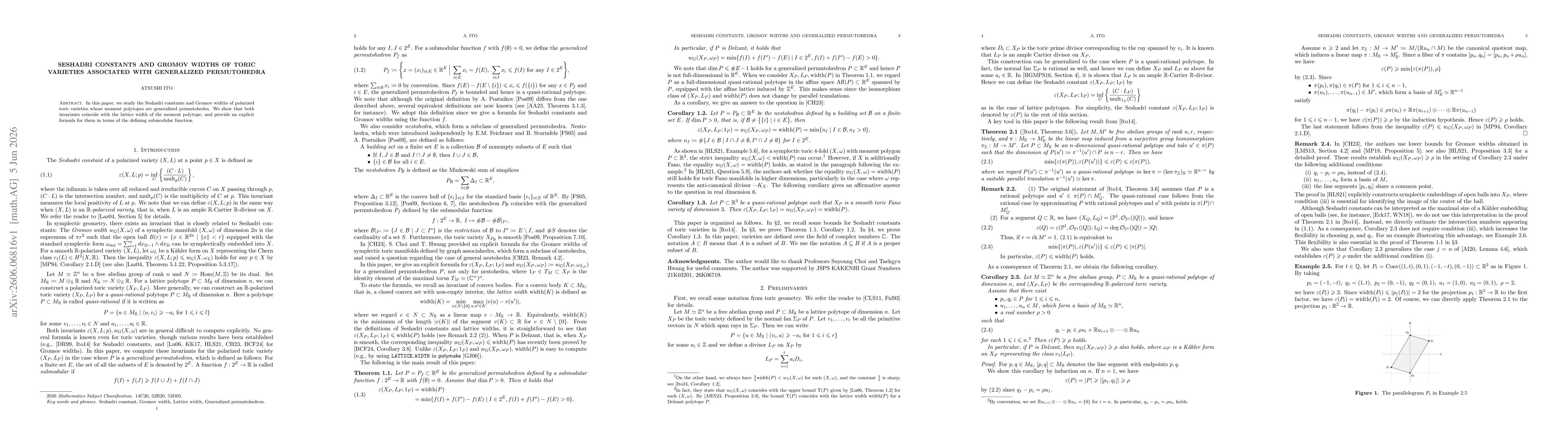 Thumbnail for Seshadri constants and Gromov widths of toric varieties associated with generalized permutohedra
