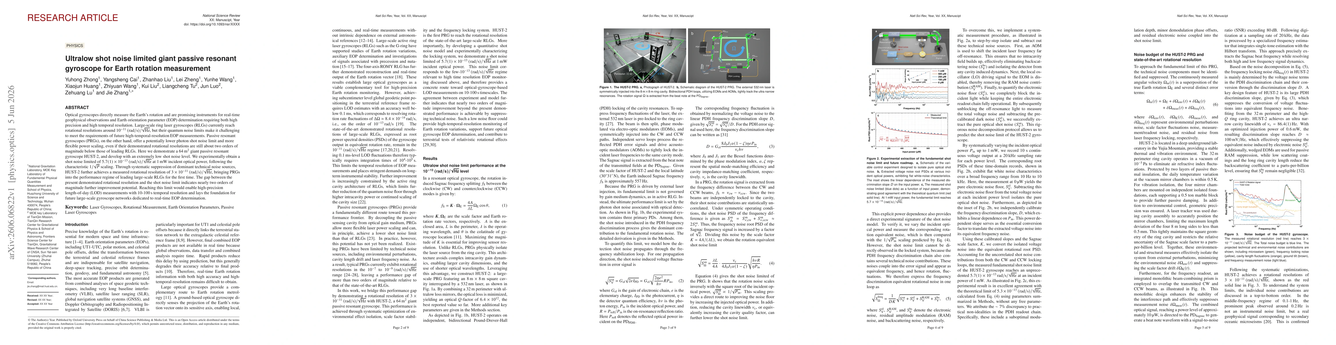 Thumbnail for Ultralow shot noise limited giant passive resonant gyroscope for Earth rotation measurement