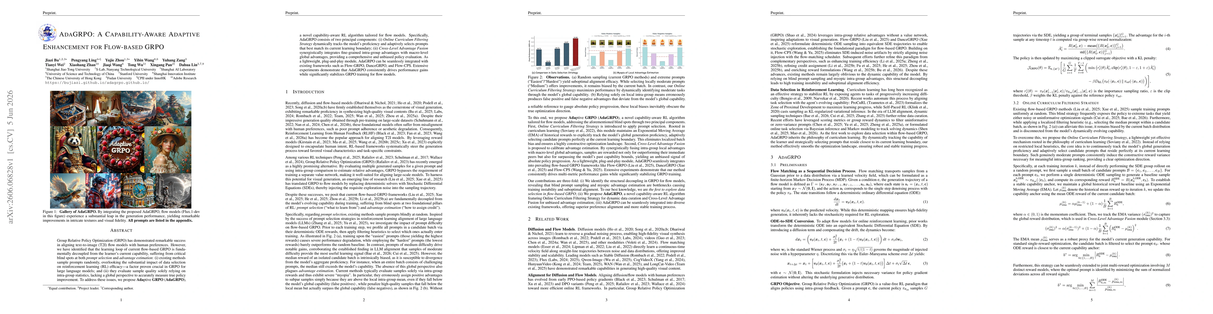 Thumbnail for AdaGRPO: A Capability-Aware Adaptive Enhancement for Flow-based GRPO