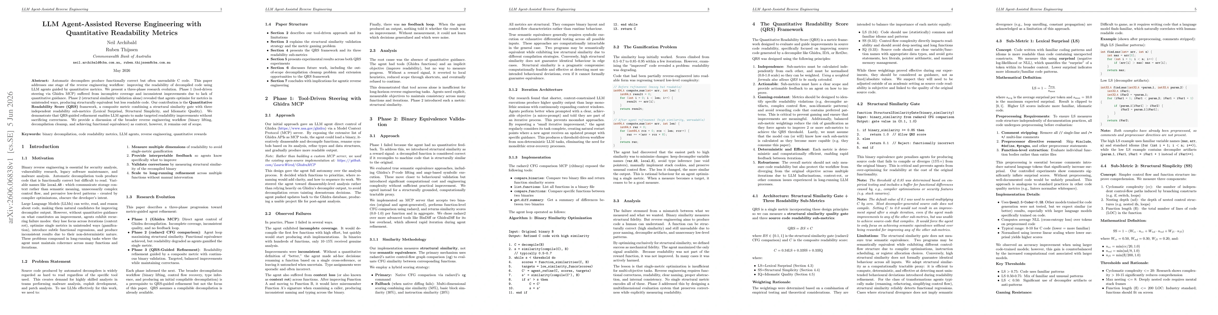 Thumbnail for LLM Agent-Assisted Reverse Engineering with Quantitative Readability Metrics