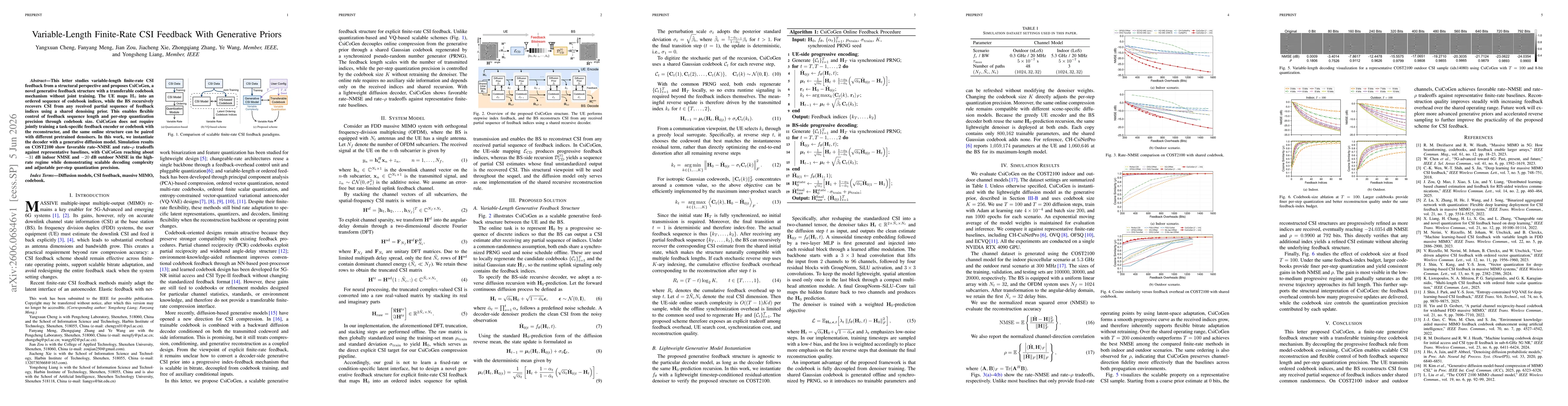 Thumbnail for Variable-Length Finite-Rate CSI Feedback With Generative Priors