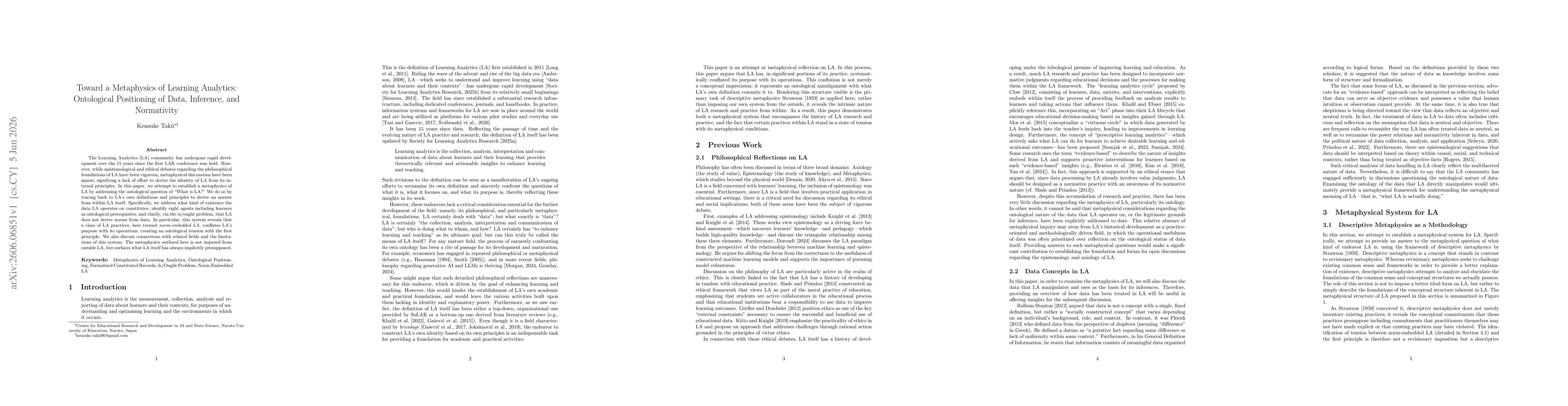 Thumbnail for Toward a Metaphysics of Learning Analytics: Ontological Positioning of Data, Inference, and Normativity