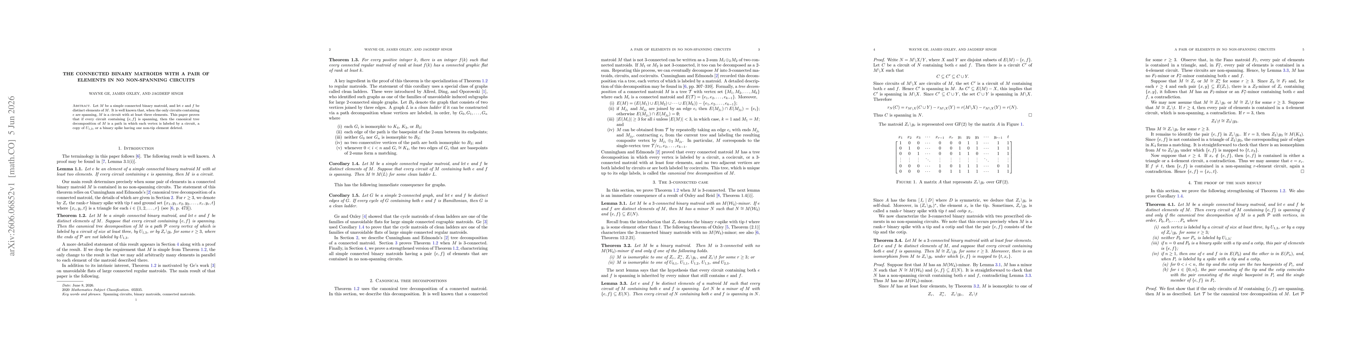 Thumbnail for The connected binary matroids with a pair of elements in no non-spanning circuits