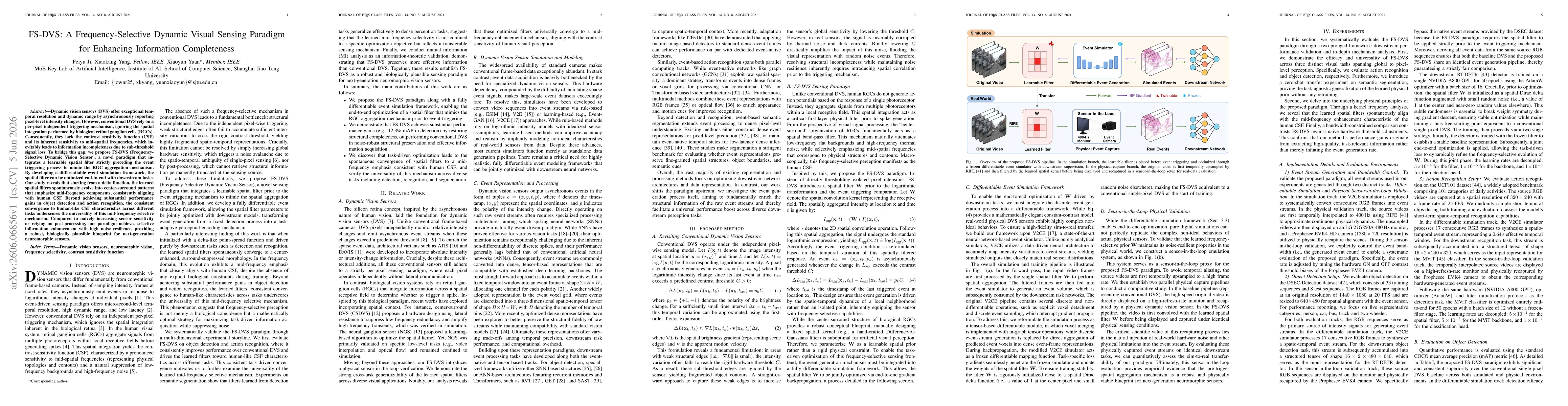 Thumbnail for FS-DVS: A Frequency-Selective Dynamic Visual Sensing Paradigm for Enhancing Information Completeness