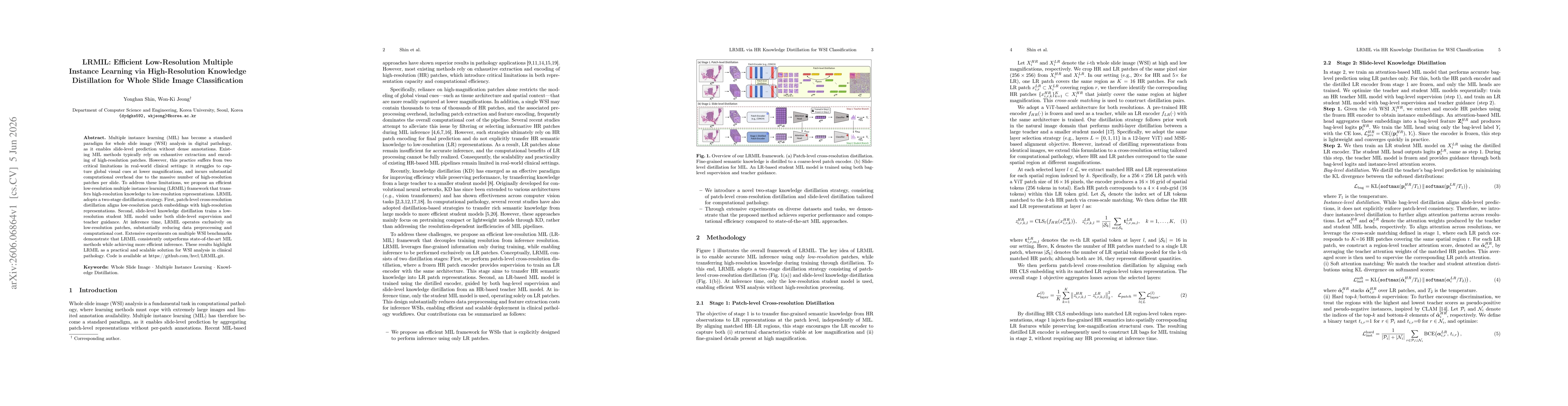 Thumbnail for LRMIL: Efficient Low-Resolution Multiple Instance Learning via High-Resolution Knowledge Distillation for Whole Slide Image Classification