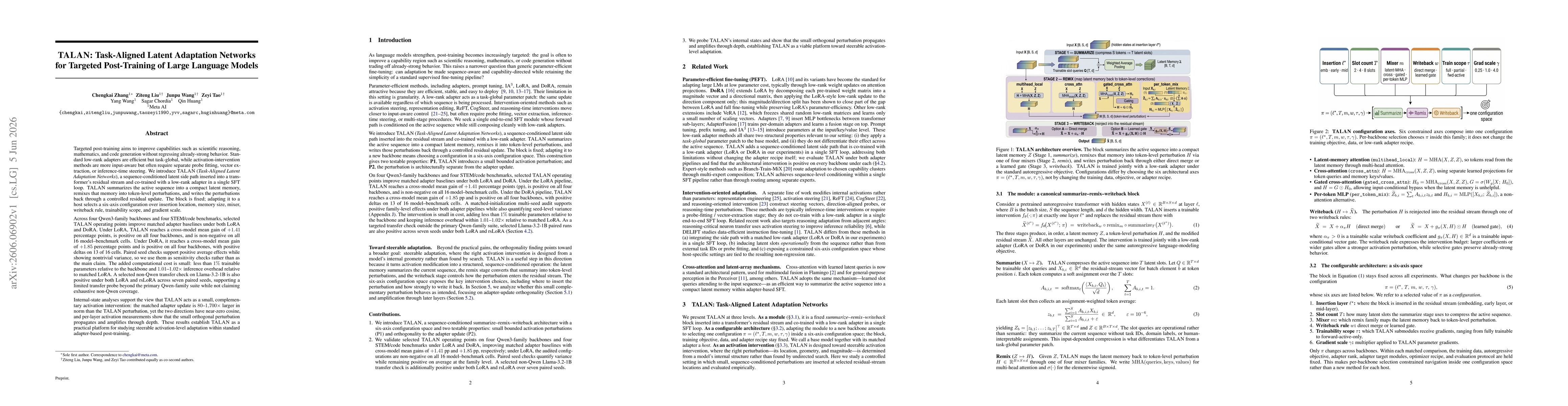 Thumbnail for TALAN: Task-Aligned Latent Adaptation Networks for Targeted Post-Training of Large Language Models