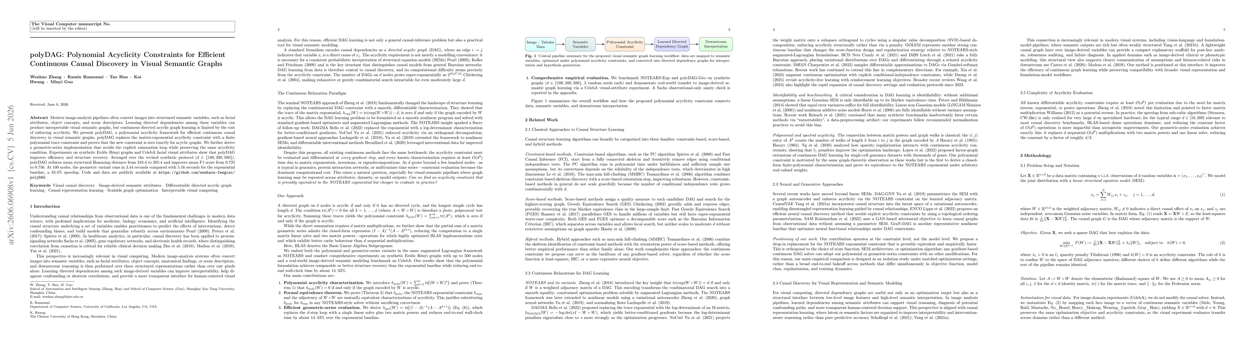 Thumbnail for polyDAG: Polynomial Acyclicity Constraints for Efficient Continuous Causal Discovery in Visual Semantic Graphs