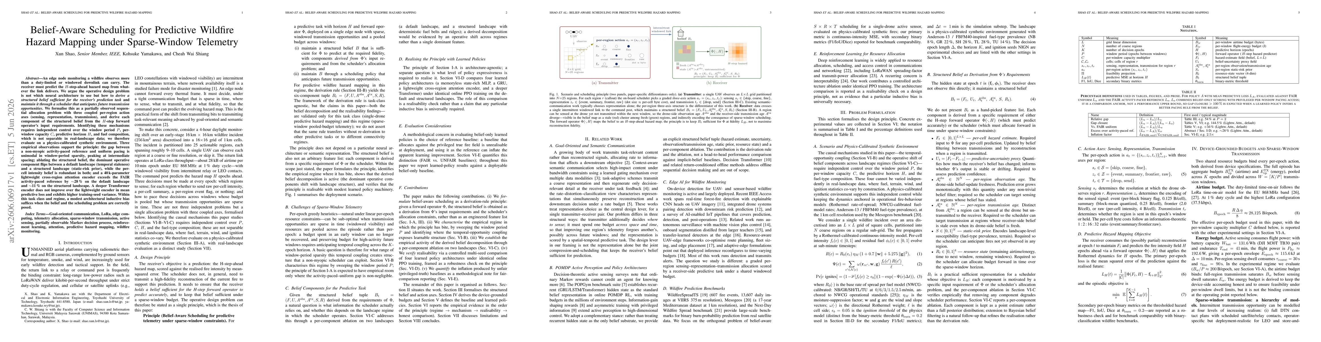Thumbnail for Belief-Aware Scheduling for Predictive Wildfire Hazard Mapping under Sparse-Window Telemetry