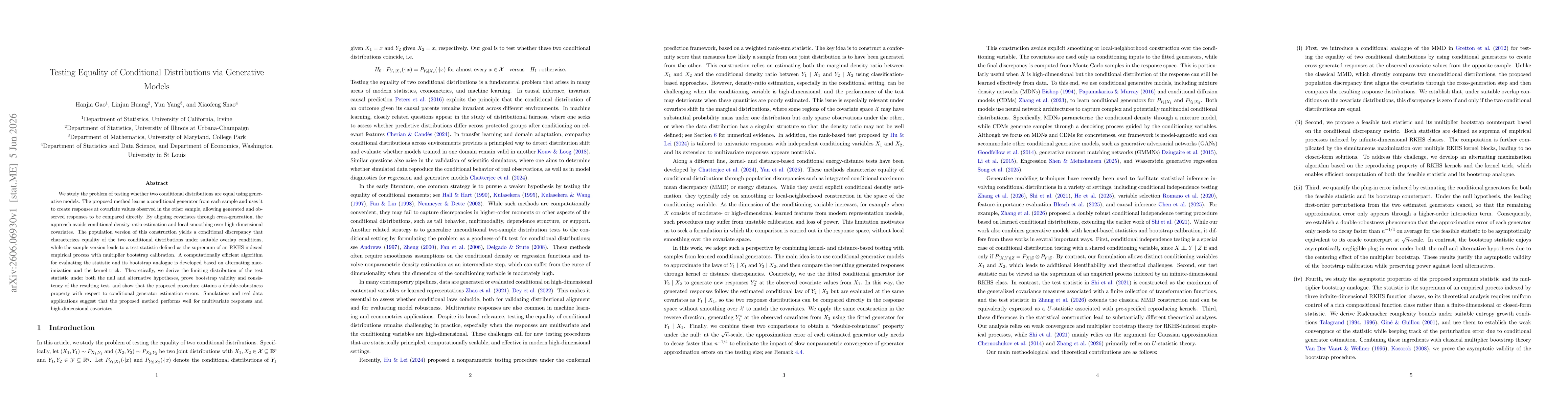 Thumbnail for Testing Equality of Conditional Distributions via Generative Models