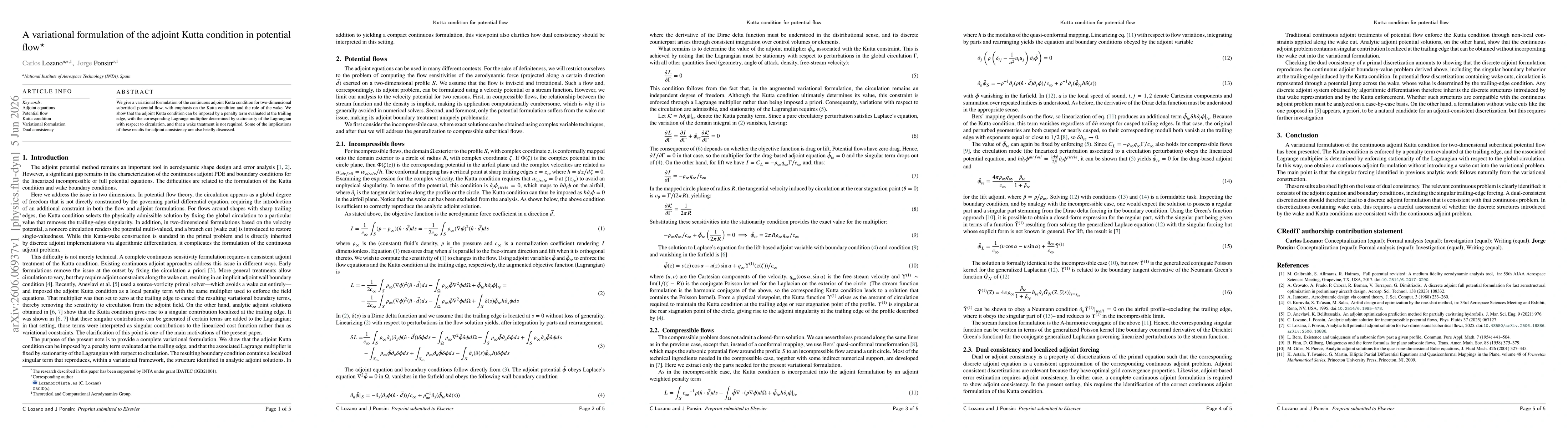 Thumbnail for A variational formulation of the adjoint Kutta condition in potential flow