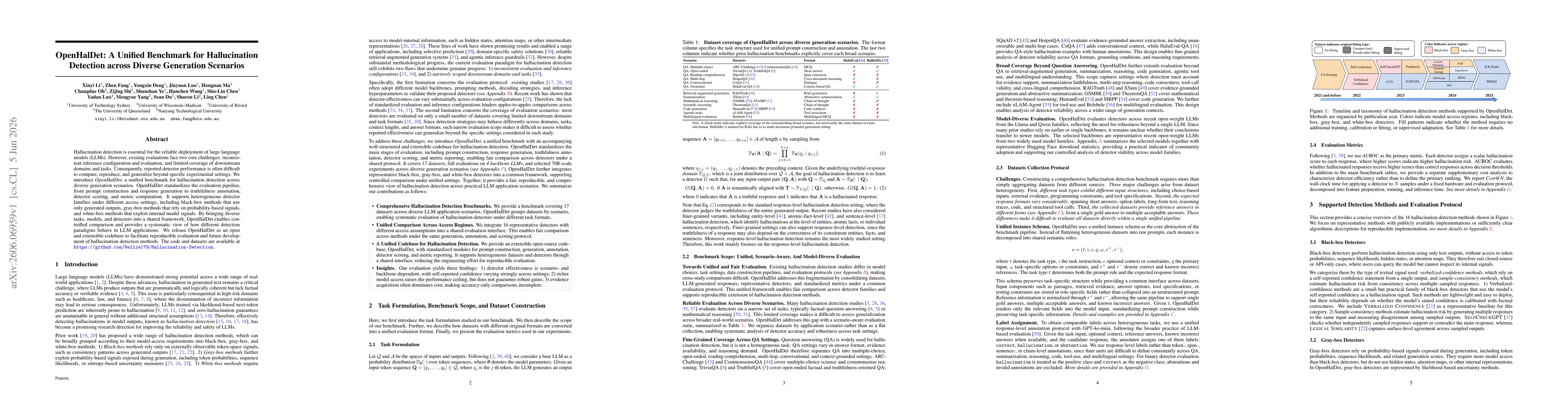 Thumbnail for OpenHalDet: A Unified Benchmark for Hallucination Detection across Diverse Generation Scenarios