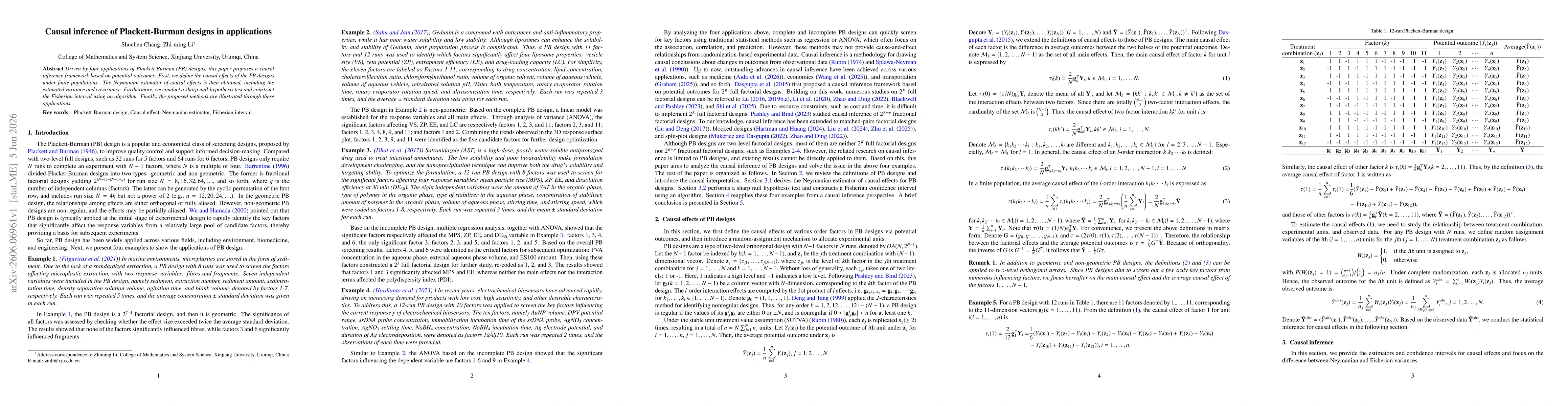 Thumbnail for Causal inference of Plackett-Burman designs in applications
