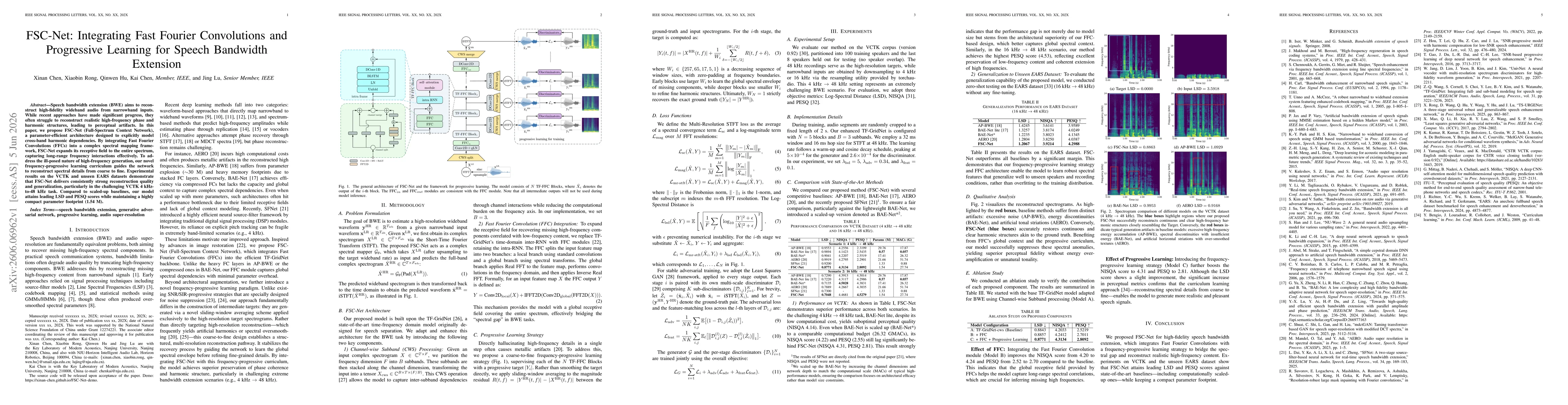 Thumbnail for FSC-Net: Integrating Fast Fourier Convolutions and Progressive Learning for Speech Bandwidth Extension
