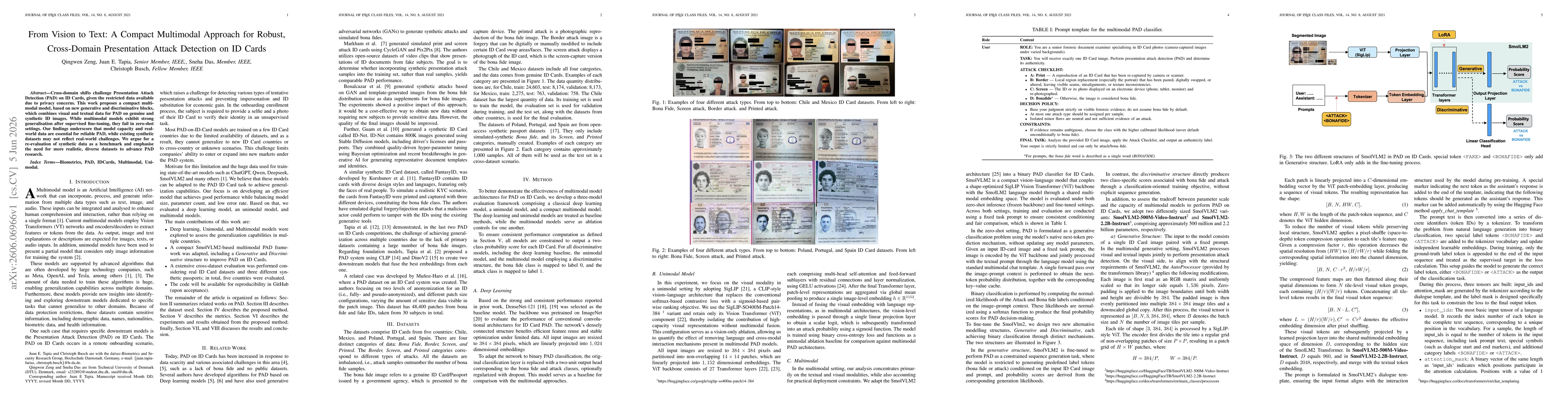 Thumbnail for From Vision to Text: A Compact Multimodal Approach for Robust, Cross-Domain Presentation Attack Detection on ID Cards