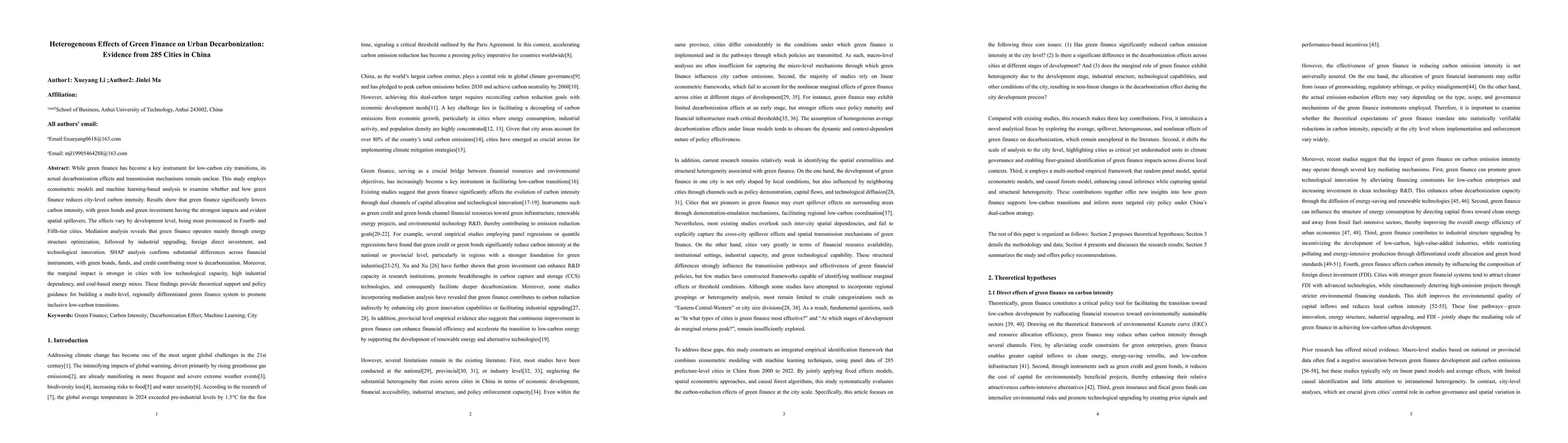 Thumbnail for Heterogeneous Effects of Green Finance on Urban Decarbonization: Evidence from 285 Cities in China