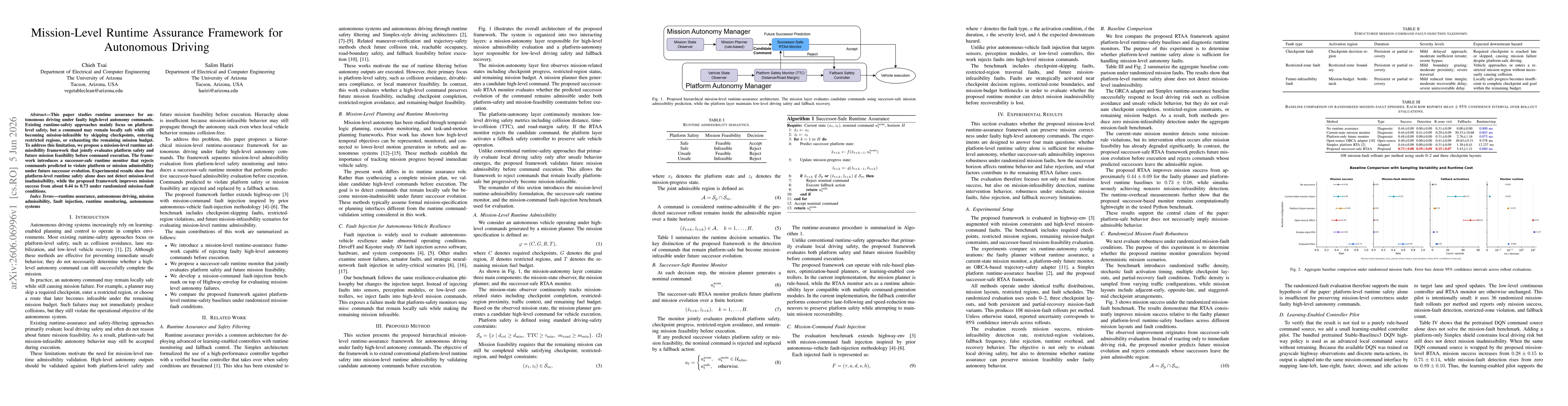 Thumbnail for Mission-Level Runtime Assurance Framework for Autonomous Driving