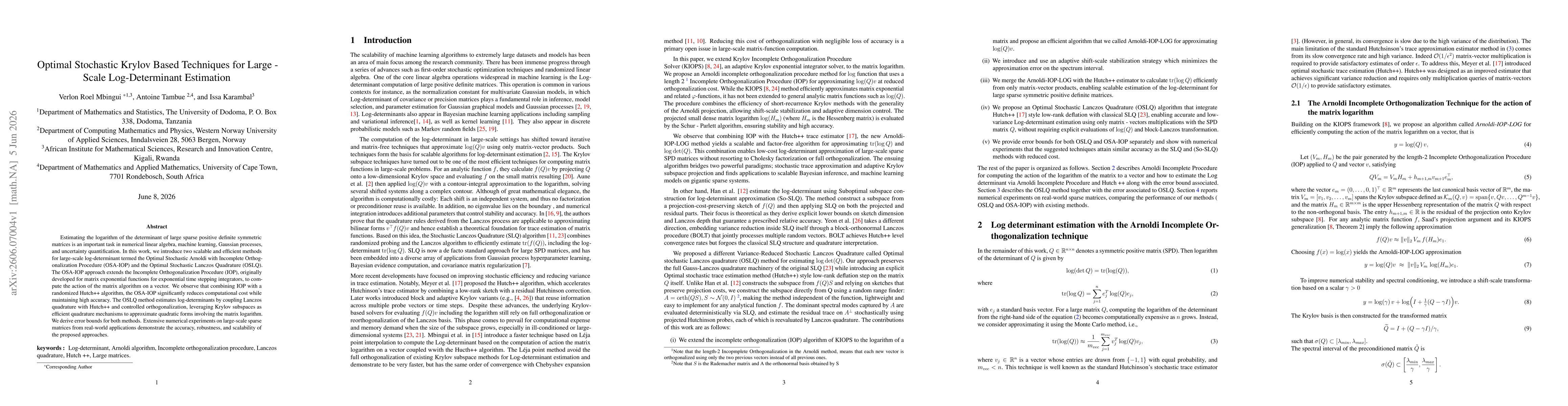 Thumbnail for Optimal Stochastic Krylov based Techniques for Large- Scale Log-Determinant Estimation
